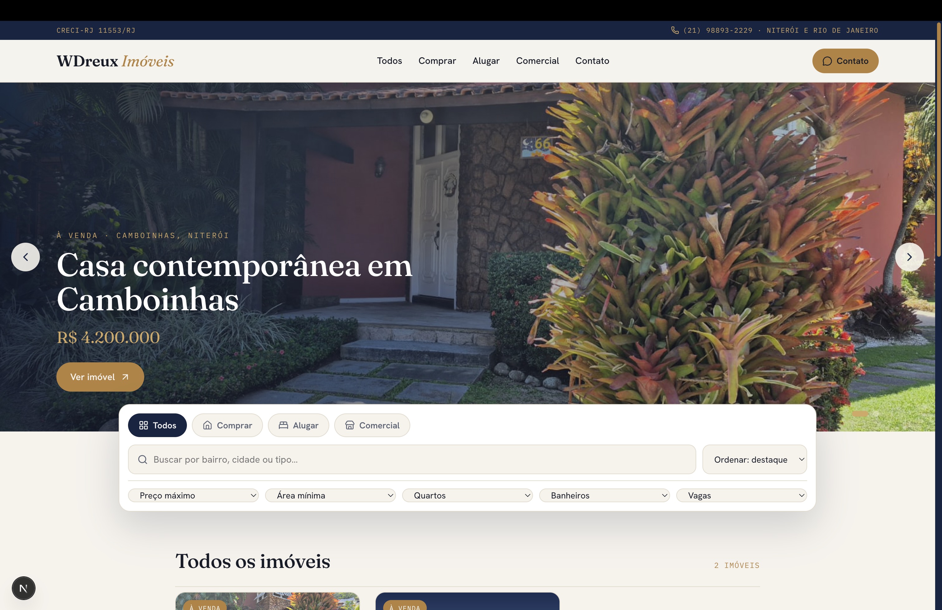 Home do site da WDreux Imóveis